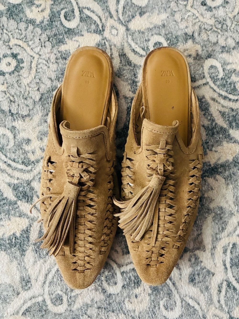 Zara Suede Tassel Mules